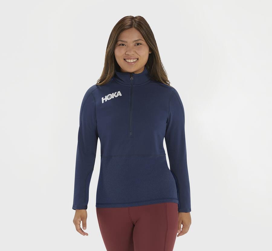 Top Hoka One One Feminino Azul Marinho - 1/2 Ziper Midlayer - 823-PCSXDV